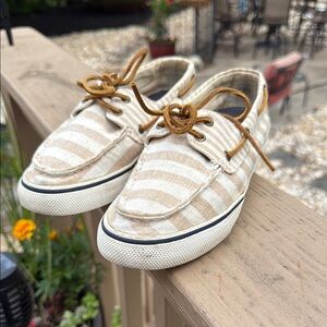 Sperry Women's Striped Flats - Tan and White